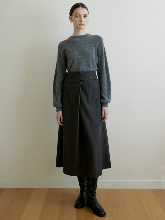 comos 1007 pintuck button wool skirt (charcoal)