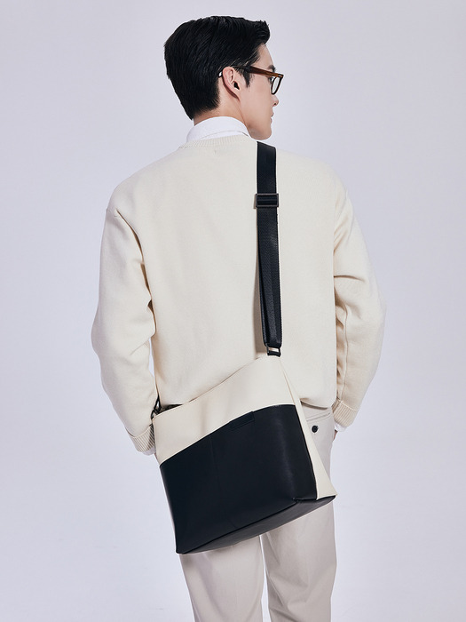 Color Block Daily cross bag [all leather ivory combo]