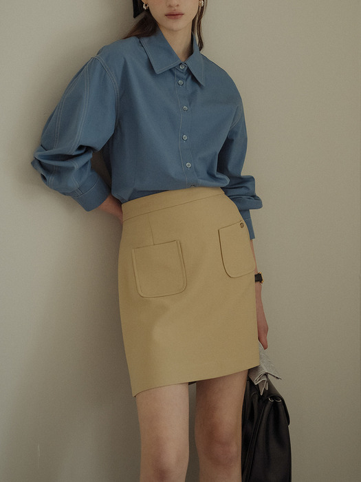 Front two pocket A-line skirt_Beige