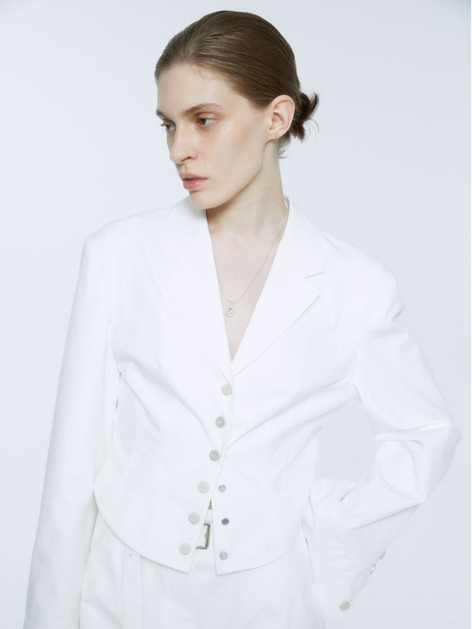 PALAIS Button Detail Tailored Cropped Jacket_Off White