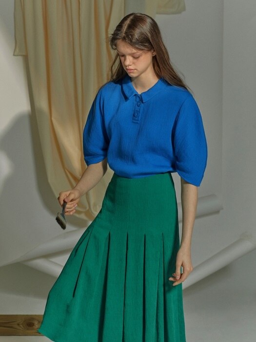 Blue Pleated Blouse