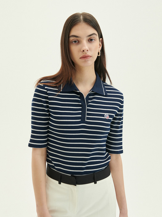 Henly Neck Striped Jersey T-shirt Navy