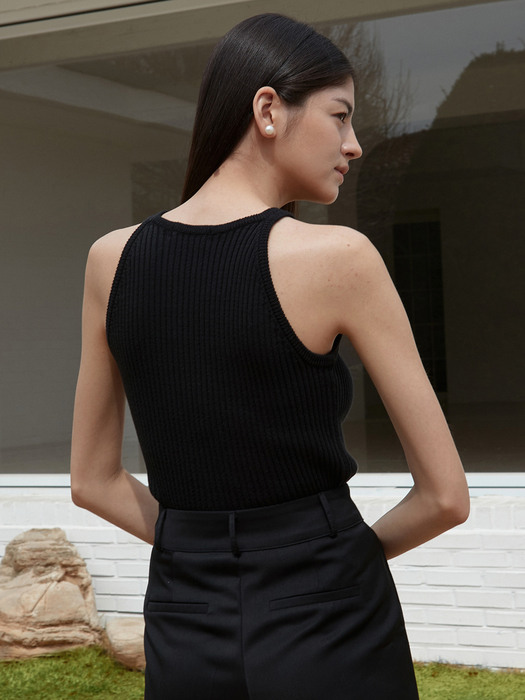 OU852 combi cotton sleeveless knit (black)