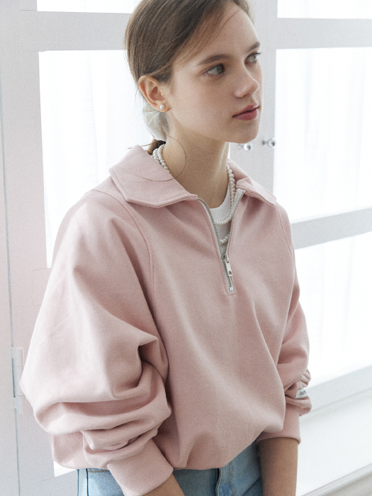 Lea Half Zip-Up Sweatshirt - Light Pink