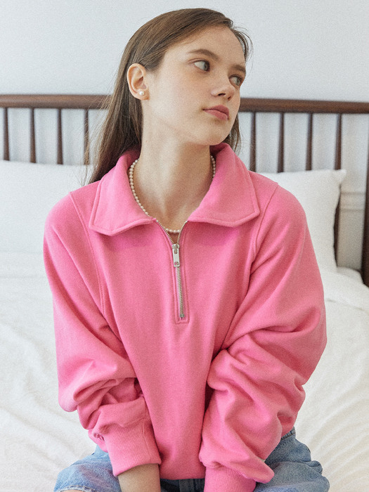 Lea Half Zip-Up Sweatshirt - Light Pink