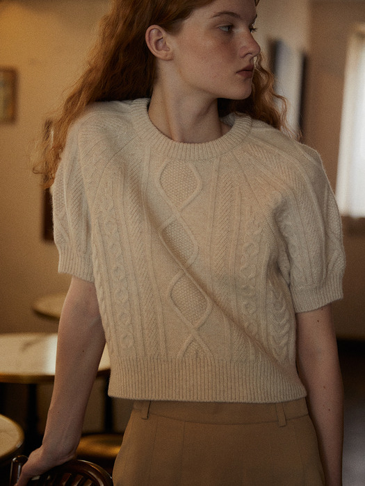 Cable Half Sleeve Wool Knit_2color