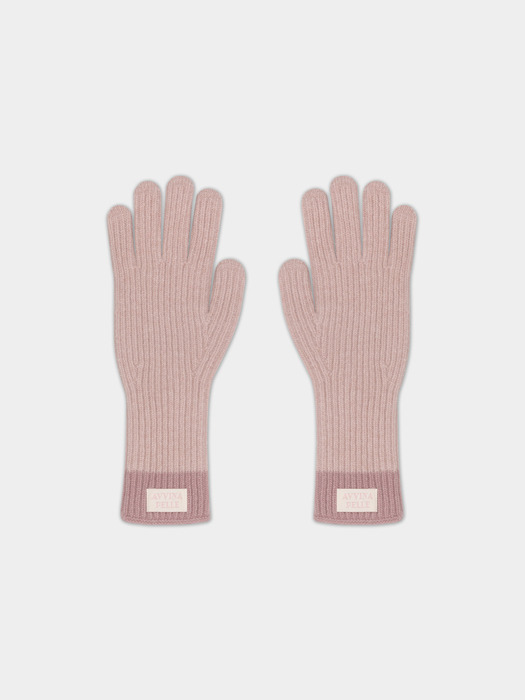 [단독]Cashmere Blend Ribbed Knit Gloves-Soft Pink/Rose