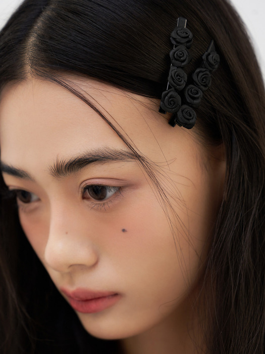 [2SET] black rose hair pin