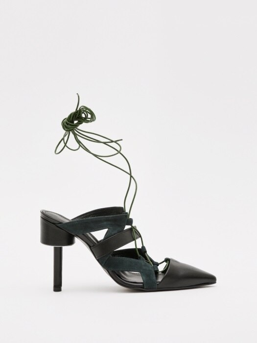 DALI 100 LACE-UP GLADIATOR SANDAL IN BLACK AND DAKR GREEN LEATHER