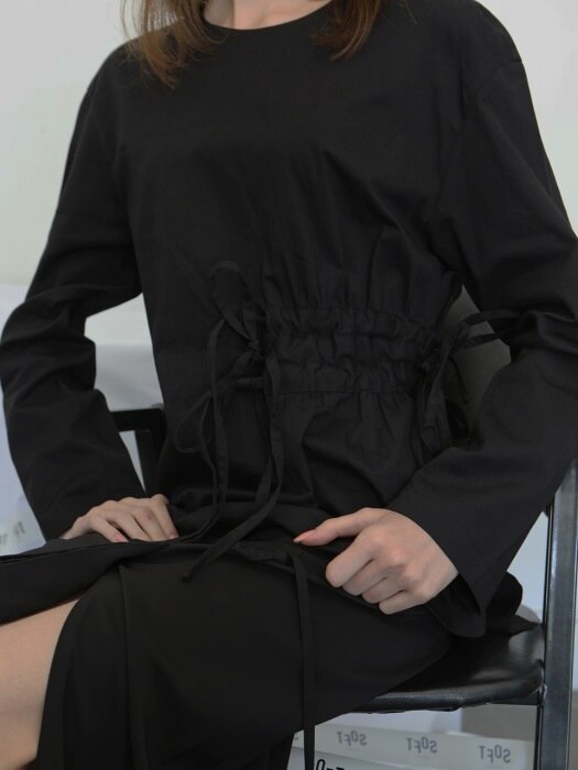 Soft 3 Tunnel Tied Blouse - Black