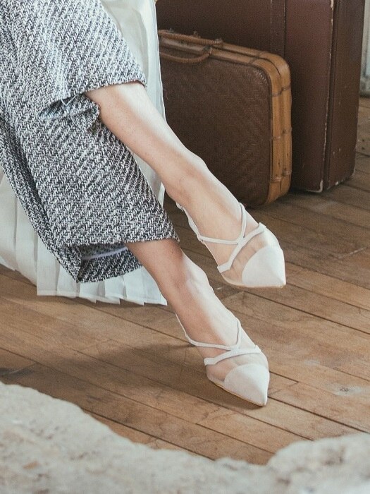 beige pointed toe see-through suede sling back