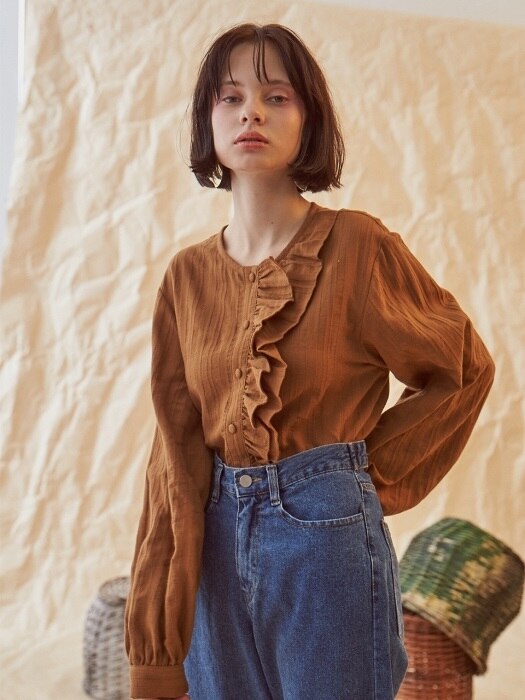 2 FRILL BLOUSE  BROWN