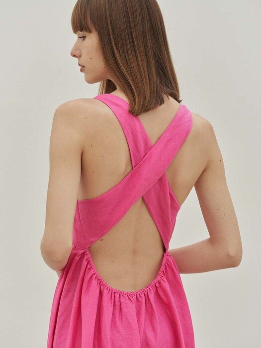 Thalia Tiered Crisscross Back Dress (Fuchsia)