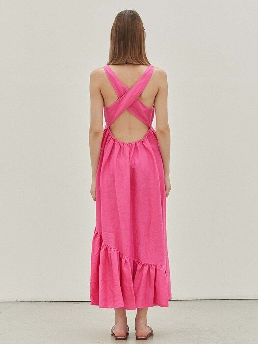Thalia Tiered Crisscross Back Dress (Fuchsia)