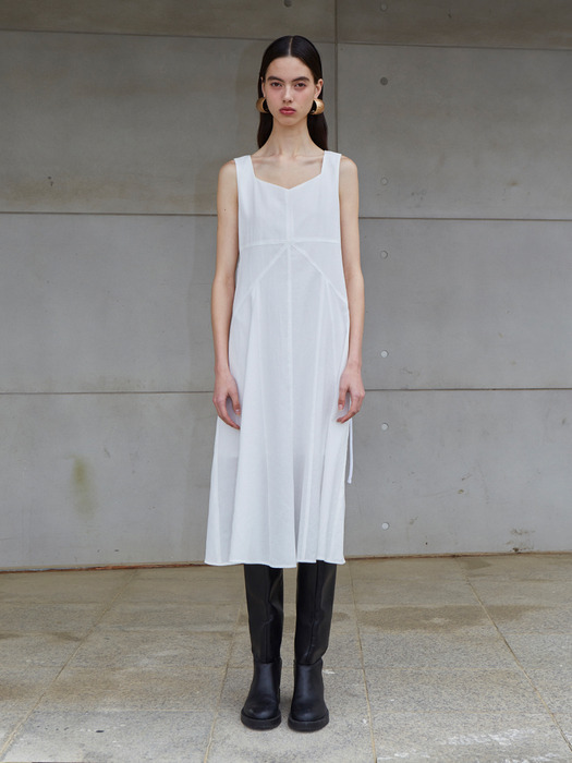 [LINE] Line Point Strap Dress (White)