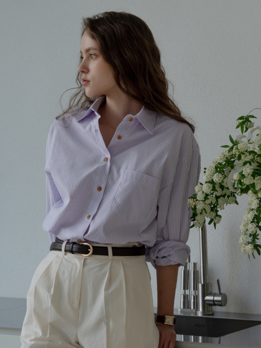 Button point stripe shirt(Purple)