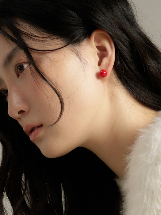 [silver925] red ball earring
