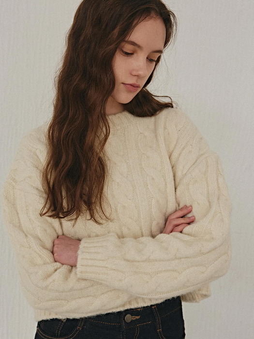 DEEP CABLE CROP KNIT_CREAM