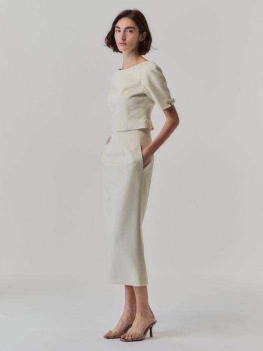 Portrait Suiting Midi Skirt_Latte Beige