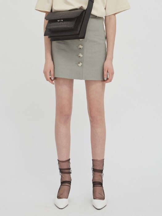 18SS BUTTON-FRONT MINI SKIRT WITH BELT - SAGE