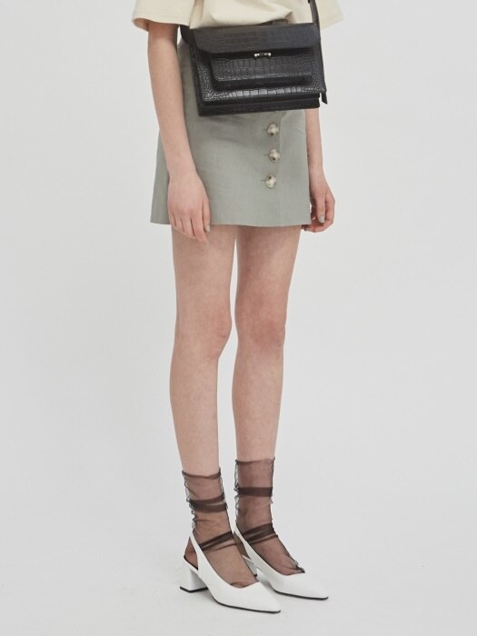 18SS BUTTON-FRONT MINI SKIRT WITH BELT - SAGE