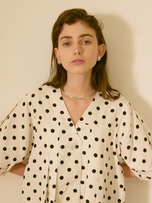 Isabelle Pleated Button Blouse_Polka Dot