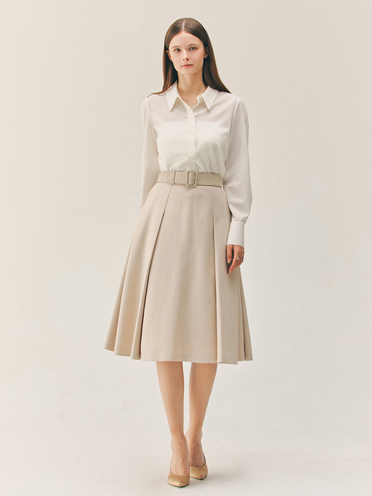 MARISSA Tuck detailed midi skirt (Cream/Light beige)