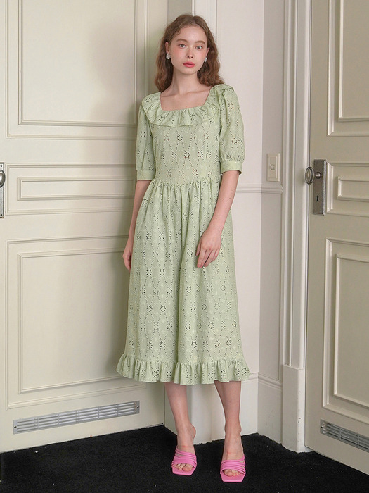SAGE BRODERIE ANGLAISE DRESS
