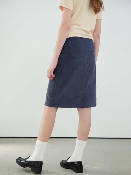Corduroy midi skirt (Blue gray)