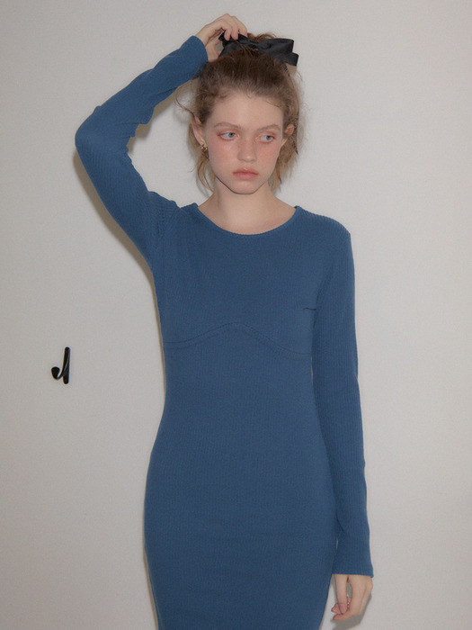 Line Point Basic Jersey Dress_ Blue