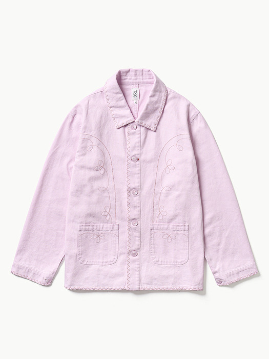 Floral Stitch French Work Jacket - Light Pink