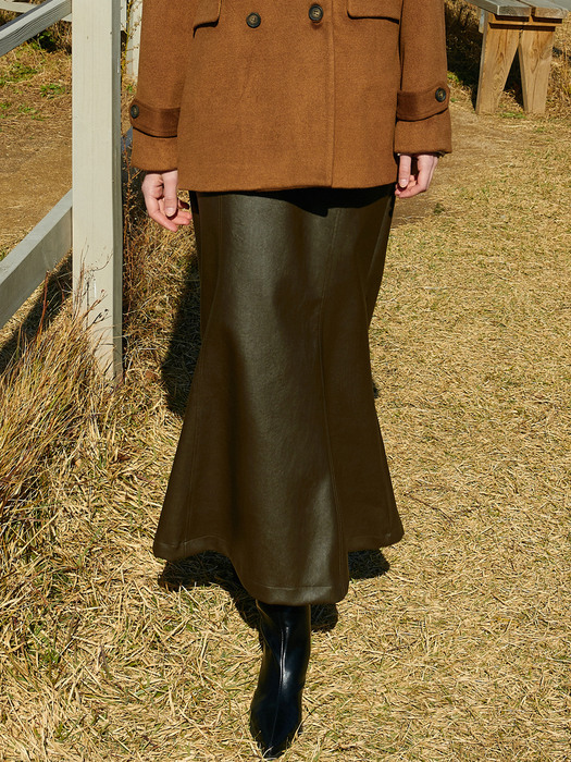 amr1353 leather mermaid skirt (brown)