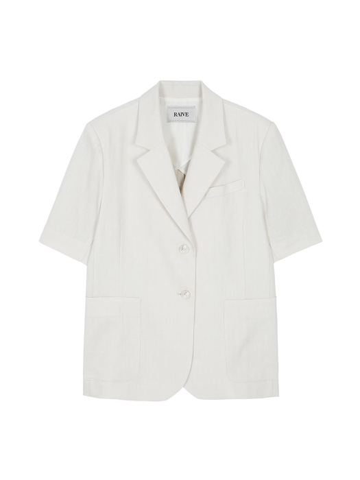 Linen-blend Short-sleeved Jacket in Ivory VW2MJ186-03