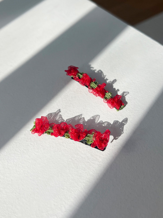 [2SET] lace red flower hair pin