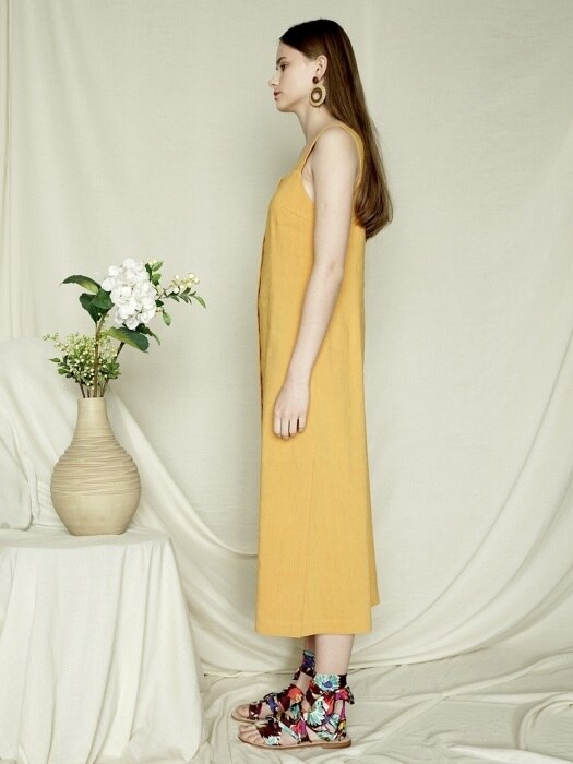 BUTTON LINEN DRESS_YE