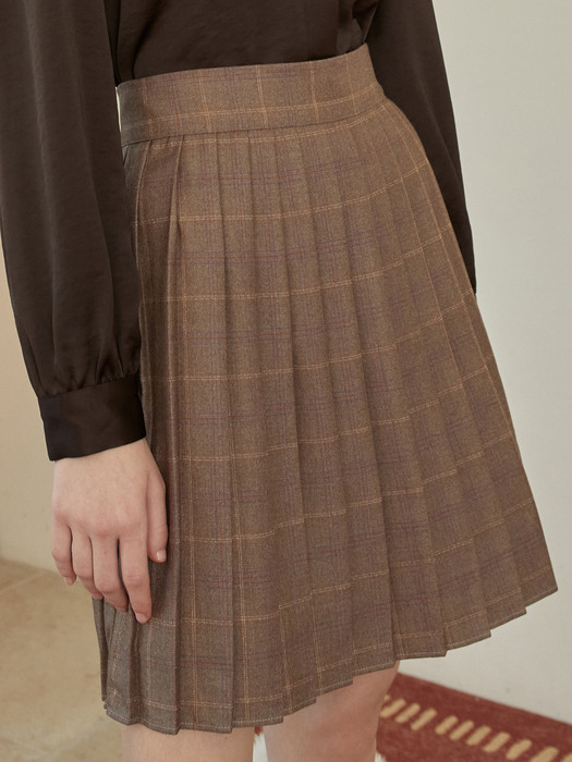 j1097 check pleats mini skirt (brown)