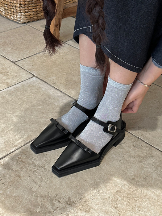 Ribbon sandals loafer black