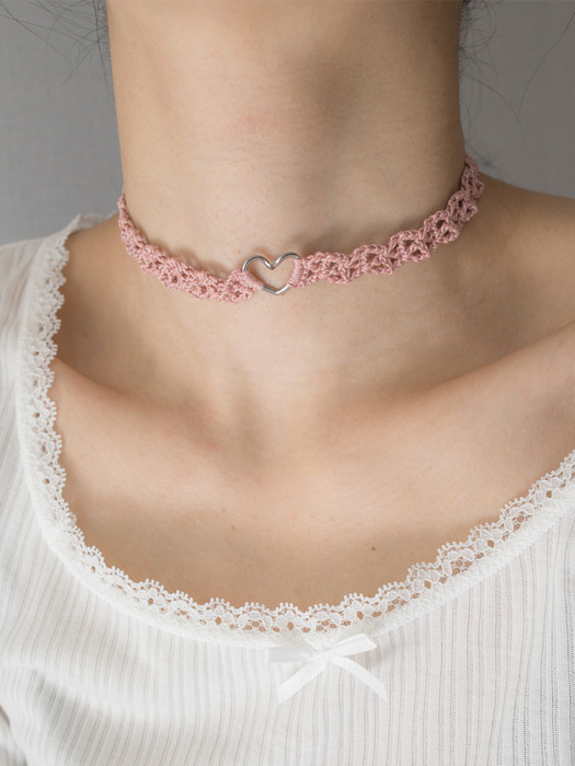 Line heart with knit choker (3colors)