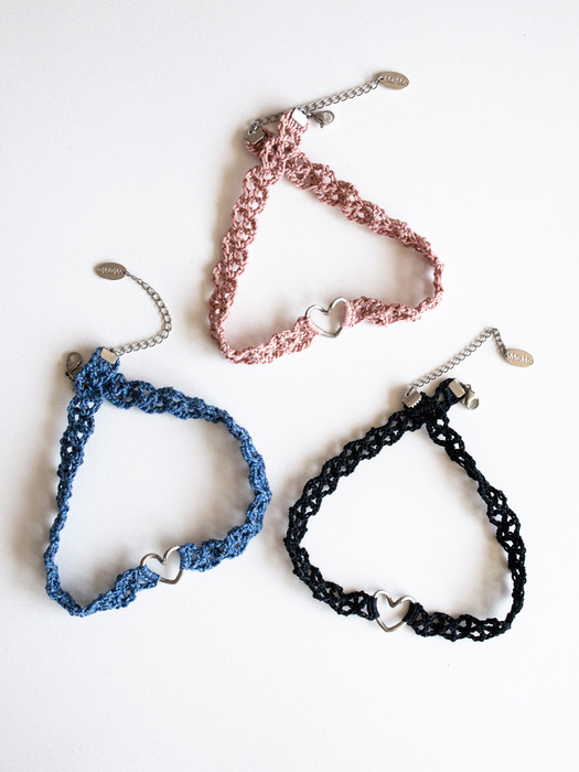 Line heart with knit choker (3colors)