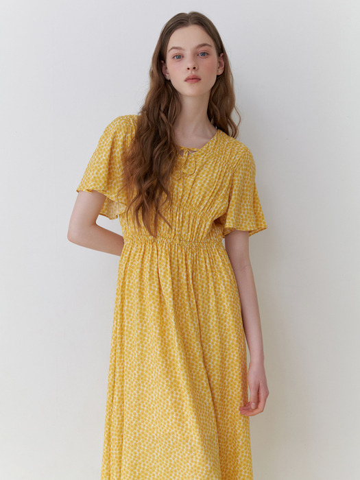 [단독]Due shirring dress (yellow flower)