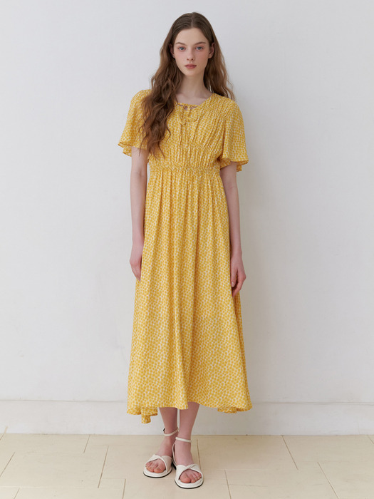 [단독]Due shirring dress (yellow flower)