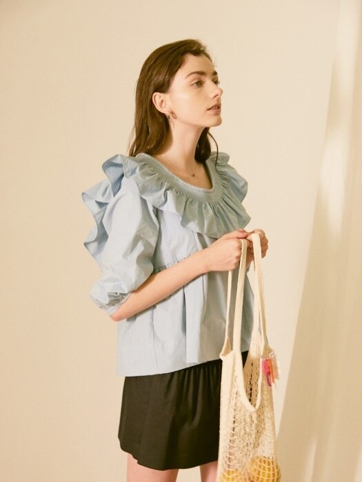 Sofia Ruffled Blouse_Pure Blue