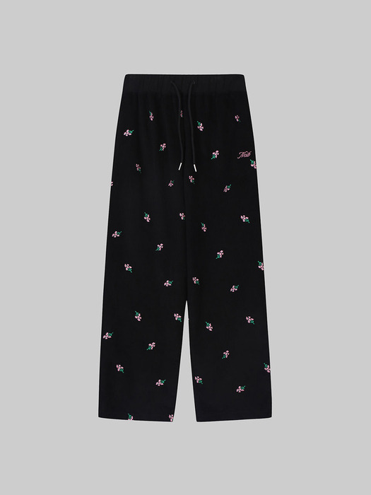 Courduroy Flower Embroided Pants (black)