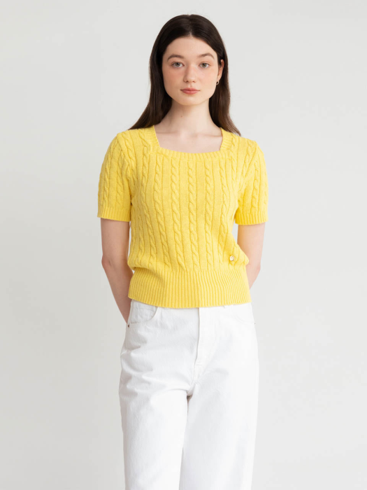 A SQUARE NECK CABLE HALF KNIT_YELLOW