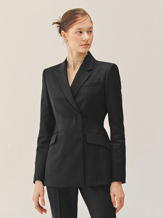 TRINITY Double breasted tailored blazer (Black)