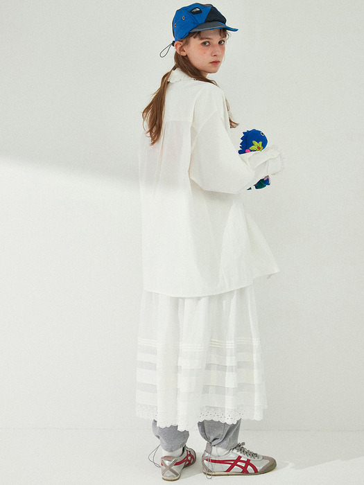 Lace Pintuck Banding Skirt_WHITE