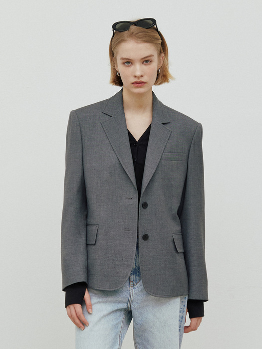 Semi Overfit Wool Stretch Tailored Jacket_Grey