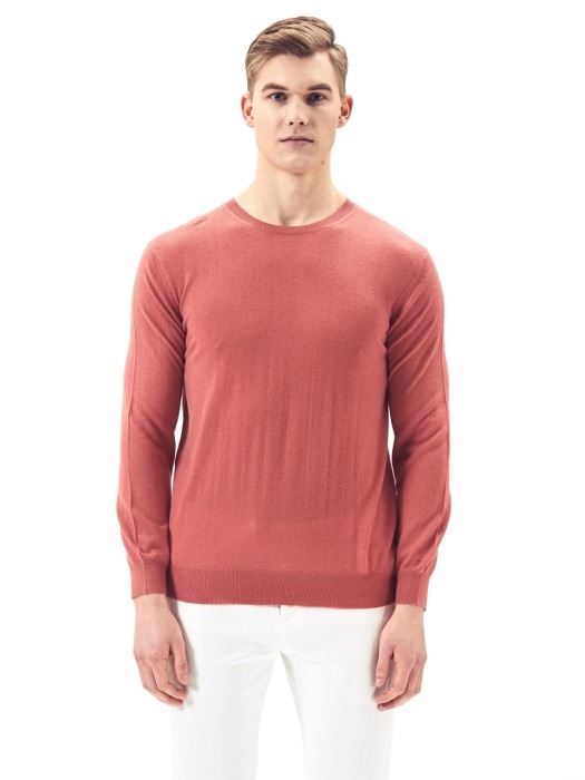 Wool Round Pullover #Coral