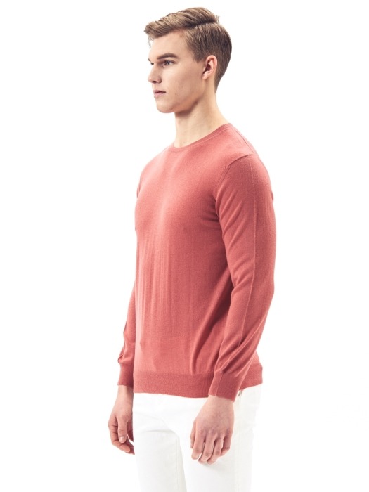 Wool Round Pullover #Coral