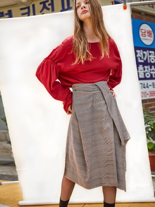 DRAPED UNBALANCE WRAP CHECK SKIRT